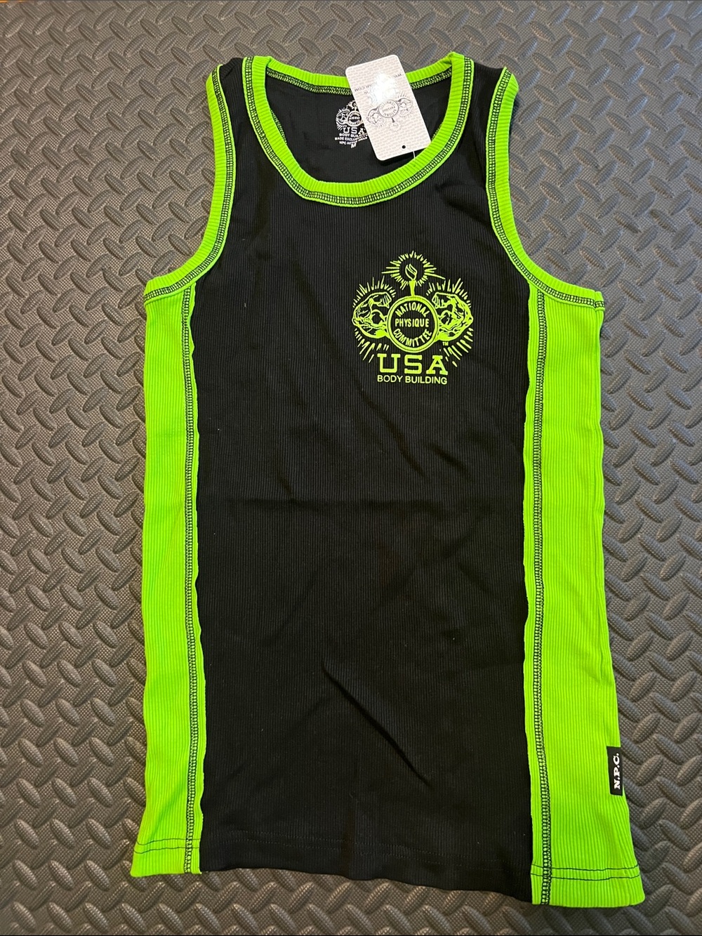 NPC Black & Neon Green USA Bodybuilding Tank Top SIZE M NWT